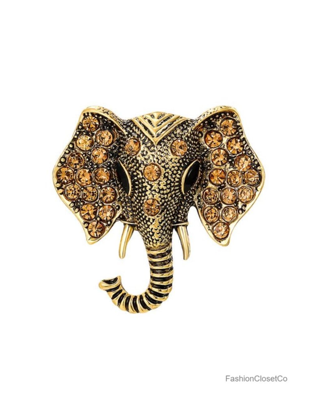 Rhinestone Elephant Brooch Pin Gold Plated